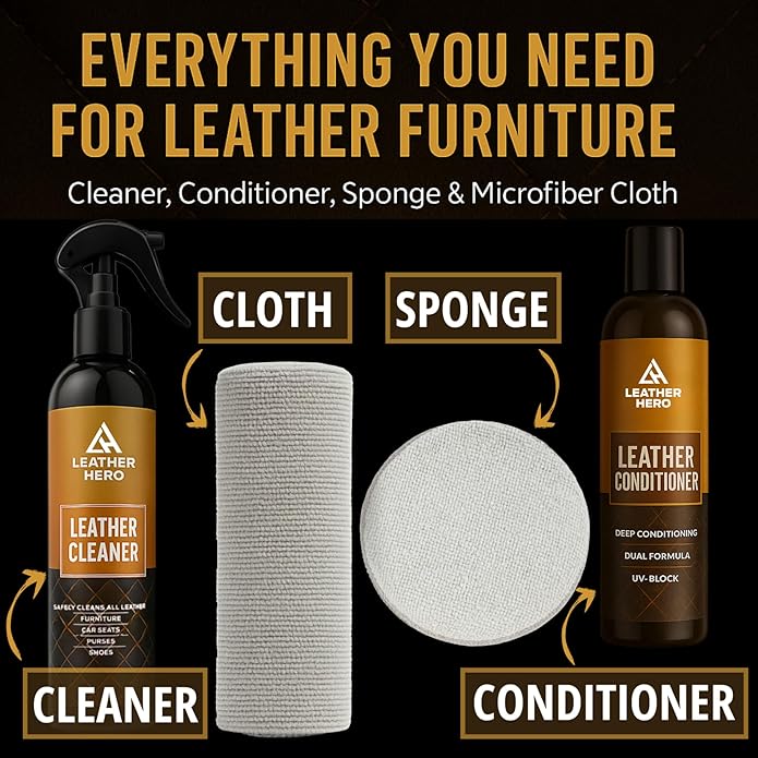 Leather Cleaner and Conditioner Kit – 4-Piece Set with Best Leather Cleaner for Couches, Sofas, Chairs, Furniture, and Car In