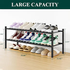 Smiry Shoe Rack, 2 Tier Long Bamboo Shoe Organizer, Stackable Free Standing Wooden Shoe Storage Shelf for Closet, Entryway, F