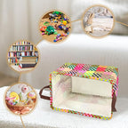 Colorful Checkered Storage Basket Waterproof Canvas Toy Storage Bin Checkered Home Decor Collapsible Outdoor Basket with Leat