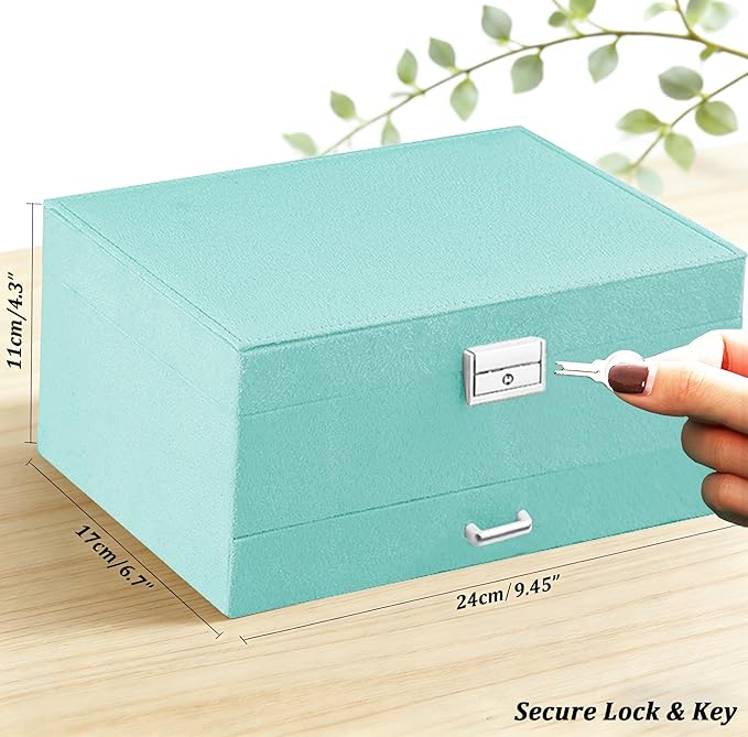 QBestry 3-Layer Jewelry Box for Girls & Teens with Lock and Key, Large Jewelry Organizer with 8 Necklace Hooks & 56 Earring H