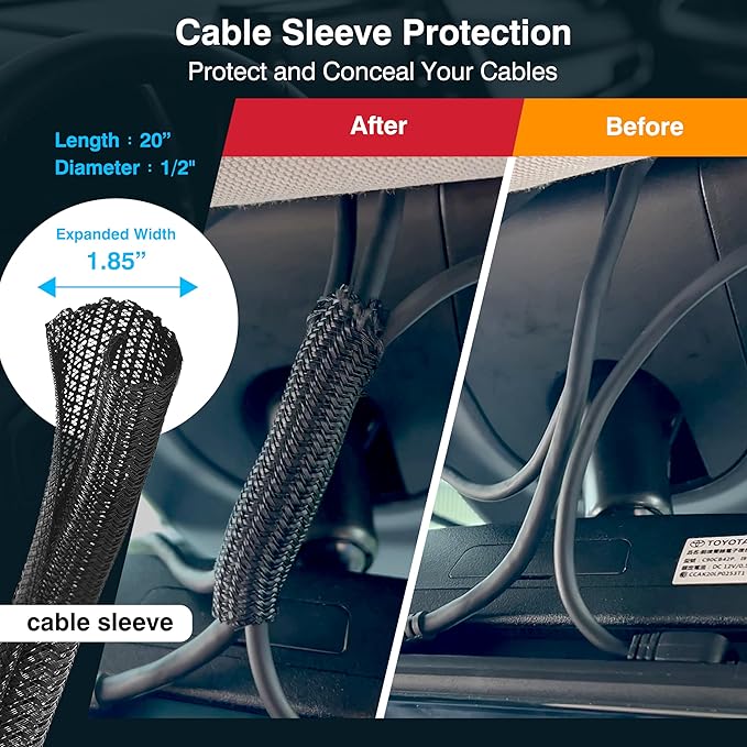 Dash Cam Installation Kit – Trim Removal Tool, 20 Strong Adhesive Cable Clips, Reusable Cable Ties, Split Sleeve & Foam Pads – Clean Car Wire Organizer