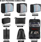 Toncoke 8-Piece Packing Cubes for Travel, Mesh Luggage Organizers with Shoe Bag, Toiletry Bag, Laundry Pouches, 4 Sizes (XL/L