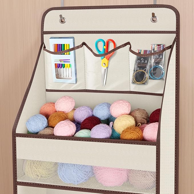 Univivi 6-Shelf Over Door Hanging Organizer Fabric Baby Door Storage with 5 Large Pockets and 3 Small PVC Pockets Wall Mount 