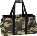 Sturdy Extra Large Utility Tote Bag with Hard Bottom & Sides, Heavy Duty Grocery Tote Bag, Thirty One Utility Tote with Handles for Shopping, Beach, Picnics, Camping, Car (22.5"x11"x12", Camo)