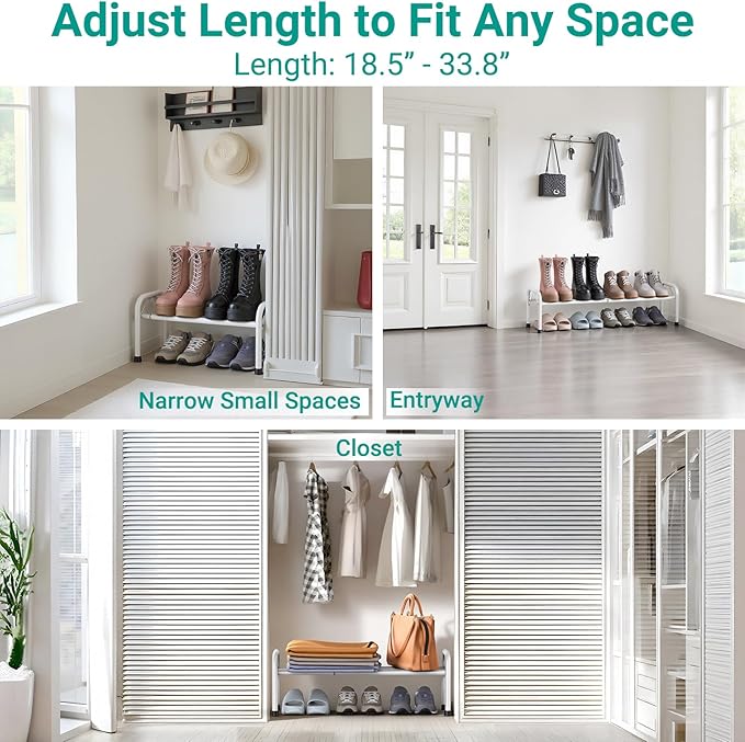 YEASHEIN 1-Tier Expandable Shoe Rack for Closet Floor, Λ-Frame Metal Small Shoe Rack for Entryway, Adjustable Shoe Shelf Orga