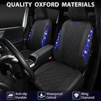 CAR PASS Oxford Bling Diamond Car Seat Covers Full Set Interior Sets, Waterproof Shining Glitter Sparkly Crystal Universal Armrest Fit 95% Automotive Truck SUV Cute Women Girl, Black Blue Rhinestone