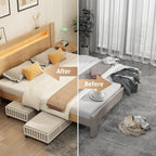 Bamboo Under Bed Storage Containers with Wheels, 2 Pack Under the Bed Shoe Storage Bins, Wood Rolling Underbed Drawers Organi
