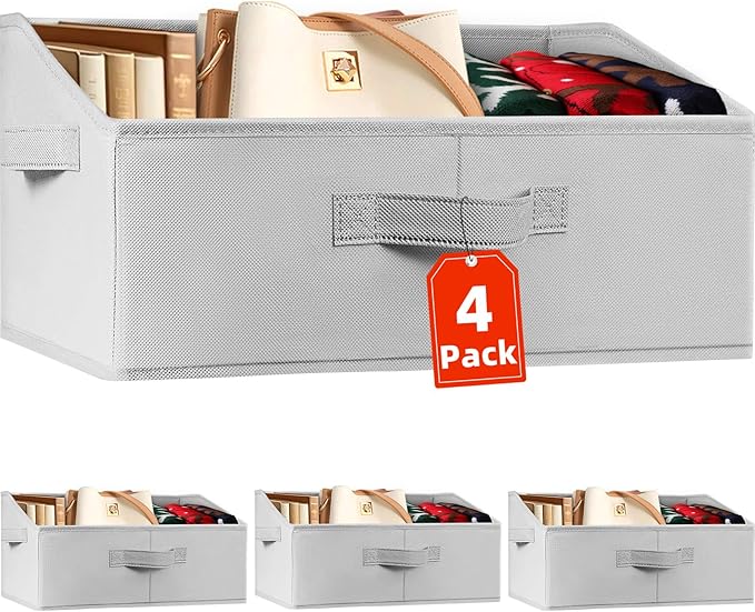 Criusia Closet Organizers Bins 4 Pack - Large Collapsible Shelf Organizer with Handles - Fabric Trapezoid Home Organization a