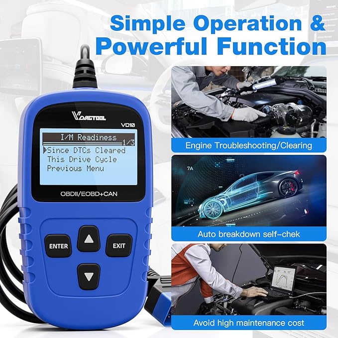 VDIAGTOOL VD10 OBD2 Scanner Code Reader Car Diagnostic Tool Engine Fault Code Reader for Turn Off CEL with Freeze Frame/I/M