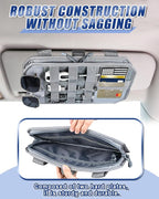 Heavy Duty Molle Car Sun Visor Organizer Tactical Pounch with Flag and Glasses Clip Store Your Daily Items for Most Cars, Trucks, SUVs, Compacts, 12.8"x6.9"x1.2" (Gray)