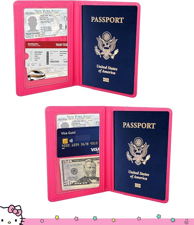Hello Kitty Passport Holder and Luggage Tag Set Official License, Sanrio Passport Cover and Bag Tag