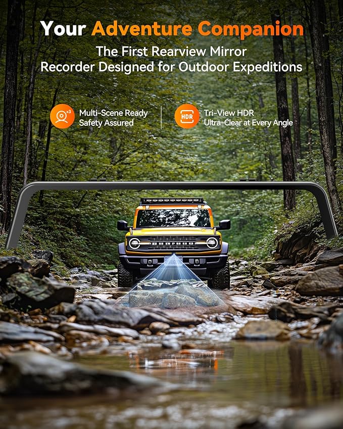 WOLFBOX G900 Tripro Bumper Version 3 Channel 4K Mirror Dash Cam, 8MP STARVIS 2 IMX678 Night Vision, 4K+2.5K+1080P Front and R