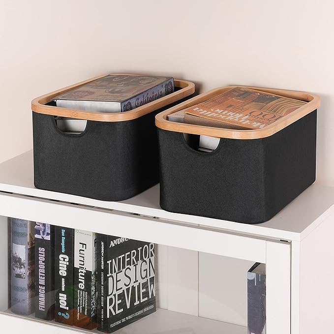 efluky Storage Baskets for Organizing, Fabric Storage Bins with Bamboo Handles, Collapsible Storage Baskets for Shelves and C