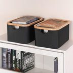 efluky Storage Baskets for Organizing, Fabric Storage Bins with Bamboo Handles, Collapsible Storage Baskets for Shelves and C