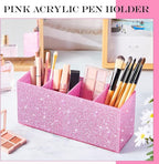 Jetec Acrylic Glitter Pen Holder 4 Compartments Bling Makeup Brush Stationery Organizer Pencil Holder for Desk Accessories Sp