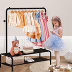 mirolam Kids Clothing Rack - Small Garment Rack - Small Kids Costume Wardrobe Rack with 2 Fabric Floors Storage Shelf - Mini 