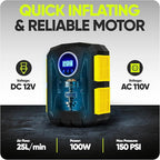 FORTEM Tire Inflator Portable Air Compressor, Air Pump for Car Tires and Bikes, Car Tire Pump w/Auto Shut Off, 150 PSI, 110V AC 12V DC, LED Light, Carrying Case, for Men, Women