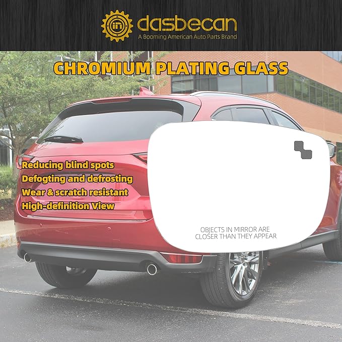 Dasbecan Right Passenger Side Mirror Glass Compatible with Mazda CX-5 2017-2023 CX-9 2016-2023 with Heated Blind Spot Detection Convex Glass with Backing Plate Replaces TK71691G1 TK71-69-G1