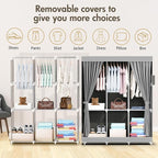 ALSO GO Portable Closet, Storage Organizer Wardrobe with Non-Woven Fabric Cover, with 3 Hanging Rods, 6 Storage Shelves and S