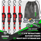 Rhino USA Retractable Ratchet Straps (4-Pack) - 1 Inch x 10 Feet (1,209lb Break Strength) - Auto Self Retracting Tie Down Straps for Truck, Cargo Trailer, Motorcycle, ATV, UTV - Red