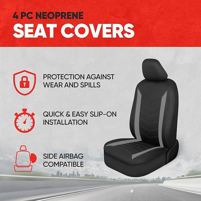 Motor Trend SpillGuard 2 Gray Seat Covers for Cars & Seat Covers for Trucks - Neoprene Lining Waterproof Car Seat Covers Fron
