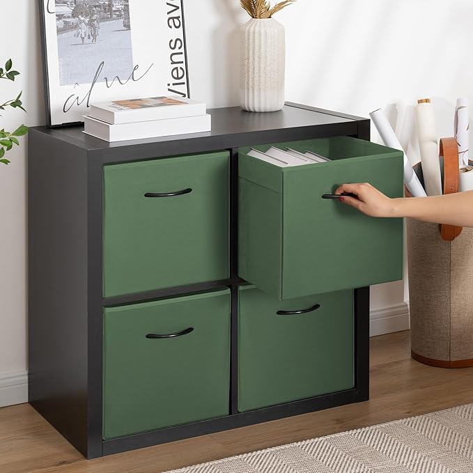 StorageWorks Green Storage Cubes, 13x13 Storage Cube Bins with Handle, Cube Storage Organizer Bins for Shelves and Closet, Co