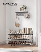 SONGMICS 3-Tier Shoe Rack, Shoe Storage for Hallway Closet, Slim and Space-Saving, Metal Frame, Non-Woven Fabric Shelves, Bla