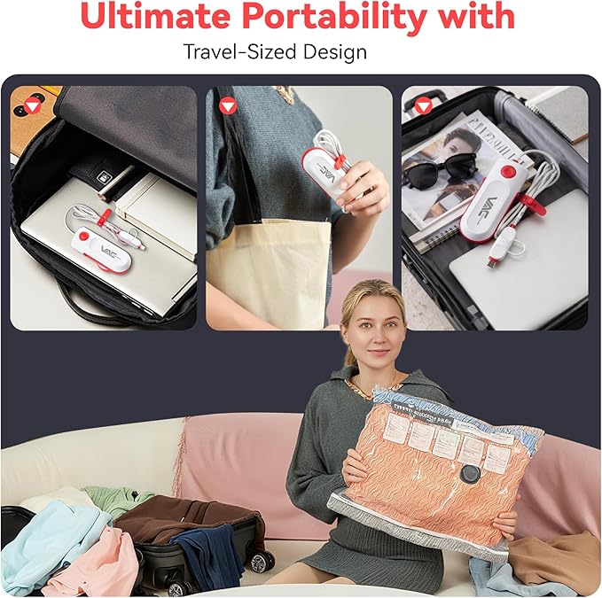 12 Pack Vacuum Bags for Travel with USB & TYPE C Pump,Compression Packing Cubes for Luggage,Carry-on Space Saver Vacuum Seal 