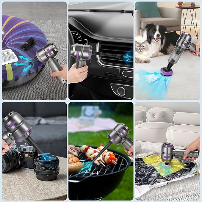 WADEO Handheld Vacuum Cordless, 4-in-1 21000PA Brushless Car Vacuum & 210000RPM Air Duster 7500mAh Battery Air Blower Wireles