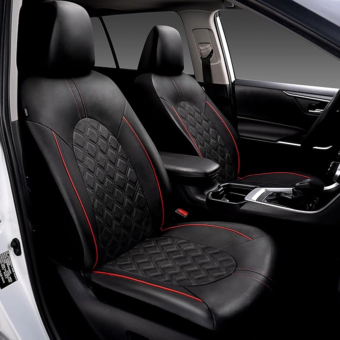 CAROMOP Luxury PU Leather Car Seat Covers Front Set - Anti-Stain Waterproof Automotive Seat Covers for Cars - Universal Car I