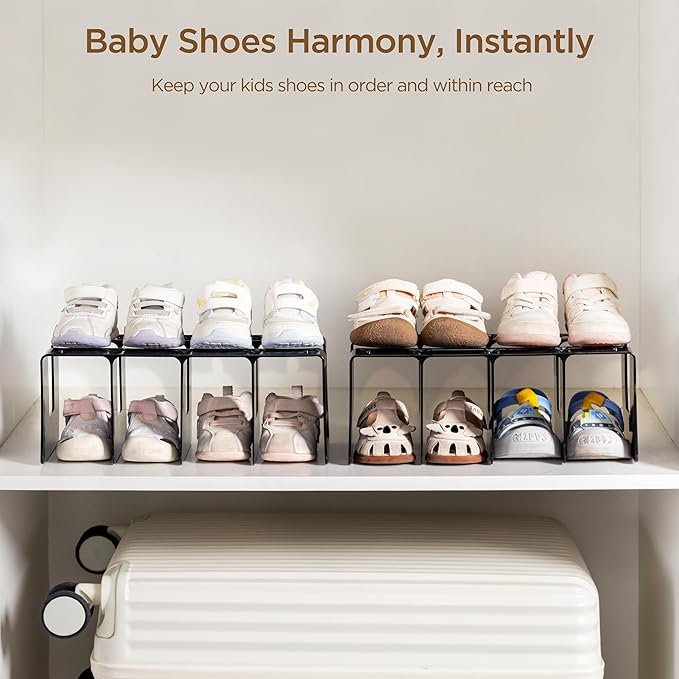 HBlife Black Acrylic Kids Shoe Rack for Closet Organizers and Storage, Small Shoe Rack 4 Sections Toddler Baby Shoe Storage O