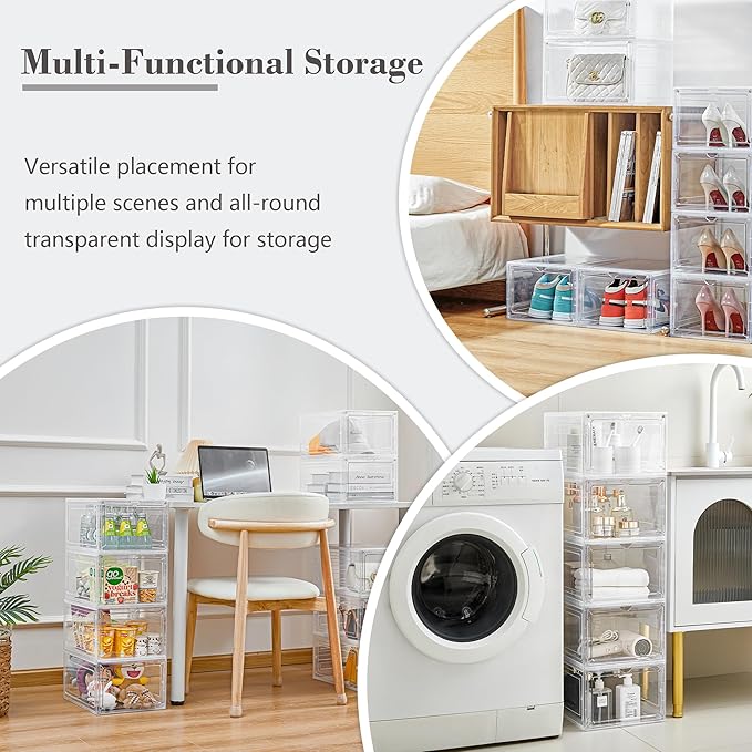 LXLXXL Storage Bins with Lids, 9 Pack Plastic Storage Containers with Magnetic Door, 19 Qt Stackable Clear Storage Box for Ho
