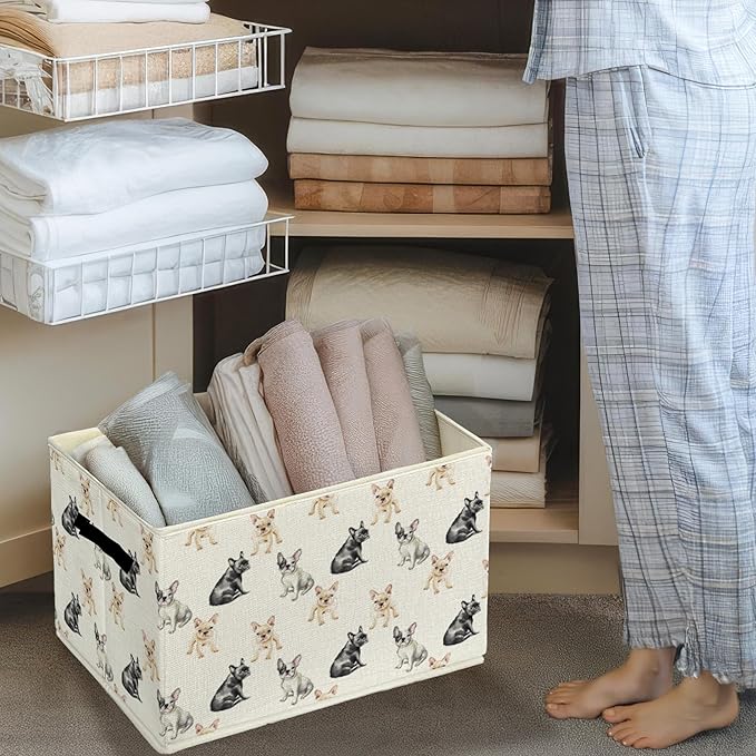 French Bulldog Dog Storage Bins & Boxes with Handles, Frenchie Dog Foldable Basket for Organizing, French Bulldog Gifts Colla