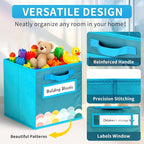 Cube Storage Bins, 3 Pack 11 Inch Fabric Storage Bins with Handle and Label Window, Foldable Storage Cubes, Colorful Fabric B