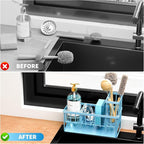 Cisily Blue Kitchen Sink Caddy Organzier with High Brush Holder, Sponge Holder for Sink, 304 Rustproof Stainless, Kitchen Cou