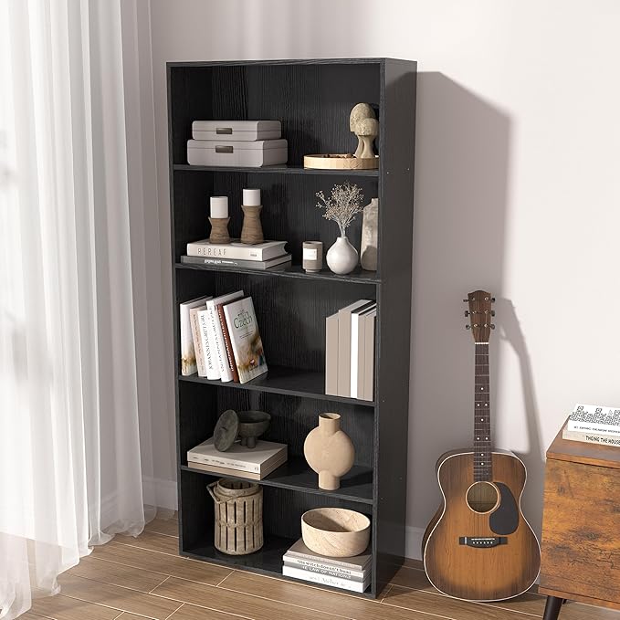 5 Tier book shelf,5 Cube Storage Organizer,5 Tier Cube Low Bookcase Freestanding Storage Display Organizer, 54 Inch Versatile