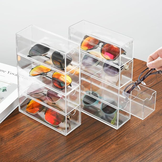 2 Pack Desktop Organizers of 8 Storage Drawers, Clear Acrylic Glasses Storage Drawers Organizer Office Desk Organizer for Van