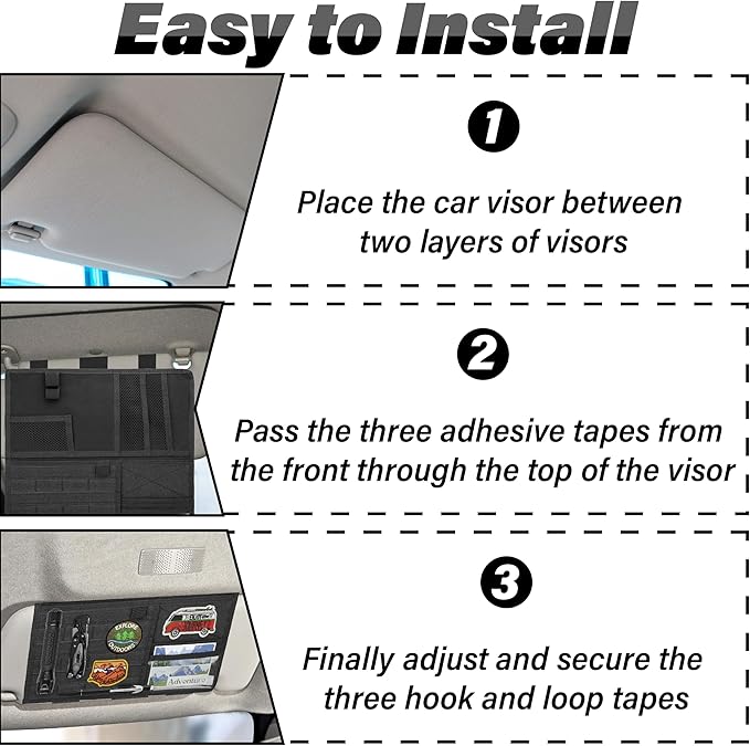 Tactical Visor Organizer, Car Visor Organizer, Sunvisor Organizers, Tactical Visors Cover Molle Webbing, Truck Accessories for Men, Car Sunshade Storage Pouch (Black)
