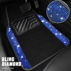 CAR PASS Bling Diamond Leather Steering Wheel Cover 14.5in-15in Floor Mats Shining Rhinestone Carpet Sparkly Glitter Crystal Anti-Slip Pad Fit Automotive SUV Pickup Truck Girl Women, 5pcs Black Blue