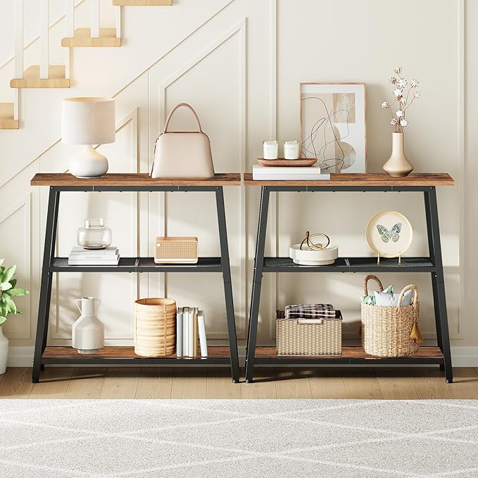 HOOBRO Floating Shelf and Console Table Bundle, Wall Mounted Shelf Set of 2, Small Entryway Table with Storage Shelves, BF80B
