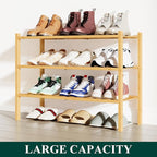 Smiry Shoe Rack, 3 Tier Bamboo Shoe Organizer, Stackable Free Standing Wooden Shoe Storage Shelf for Closet, Entryway, Front 