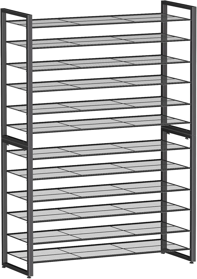 Simple Trending Shoe Rack Holds 60 Pairs, 12 Tier Shoe Organizer, Heavy Duty Large Metal Stackable Shoe Storage for Closet, B