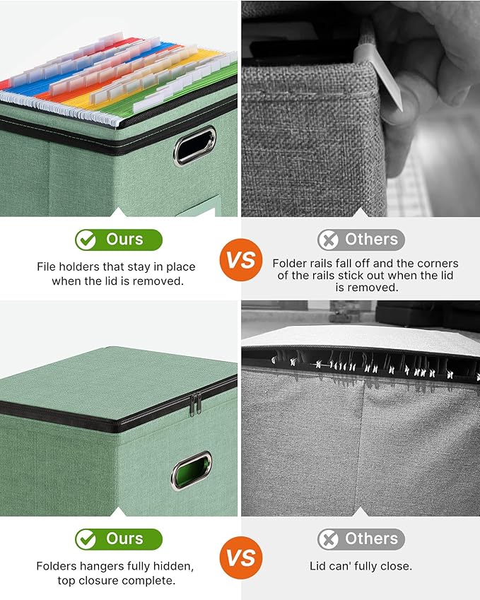 Oterri 2 Pack File Organizer Boxes with Lids, File Box with Mesh Pockets, Document Organizer Box for File Folders Letter Size
