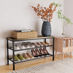 3-Tier Metal Shoe Rack with Wood Top - Durable & Space-Saving Shoe Organizer,Industrial Shoe Organizer Shelf Bench Storagefor