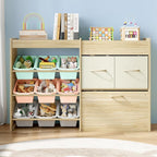 EXPERLAM Toy Storage Organizer for Kids, 9-Bin Toy Organizer with 2-Drawers,Movable Toy Chest and Top Rack, Kids Bookshelf an