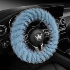 Fuzzy Winter Steering Wheel Covers for Women, Warm Cute Fluffy Car Wheel Cover for F150, Trucks, Jeep, Van, Soft Furry Auto Plush Large Car Handle Cover for Cold Weather, 15.2-16in, Blue