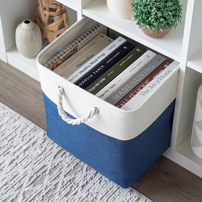 OrganiHaus 13x13 Cube Storage Bins 4 Pack, Foldable Cube Storage Organizer w/ Rope Handles, Collapsible Fabric Bins for Toys,