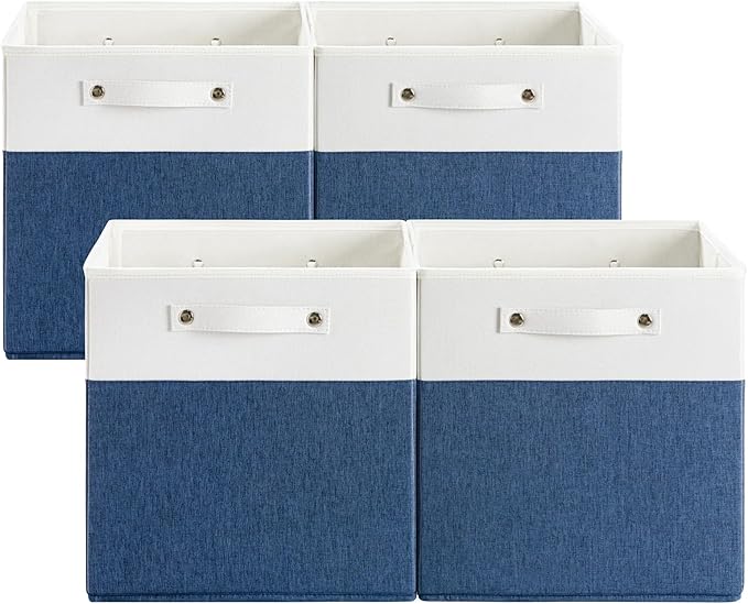 FinishingBo 13 x 13 Inch Fine Linen Storage Bins with Handles，Fabric Cube Boxs，Basket Organizers for Shelves for Home, Closet