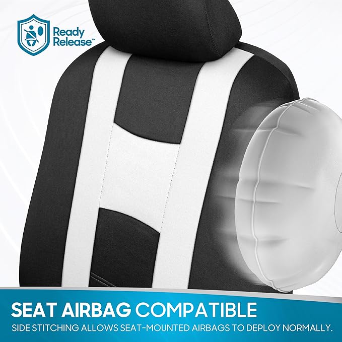 carXS Seat Covers for Cars Full Set, Black & White Car Seat Covers with Matching Rear Bench Cover, Universal Fit for Most Aut