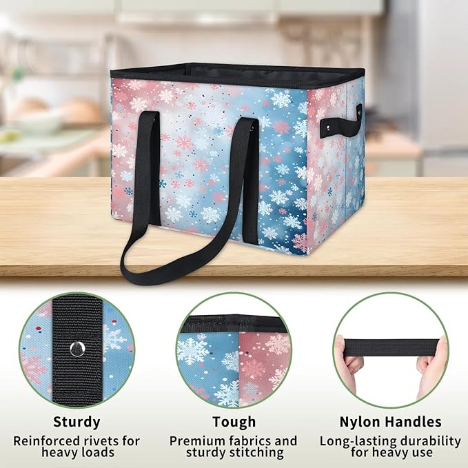 Reusable Grocery Bags Heavy Duty Shopping Bags Foldable Large Tote Bags with Long Handles & Hard Bottom